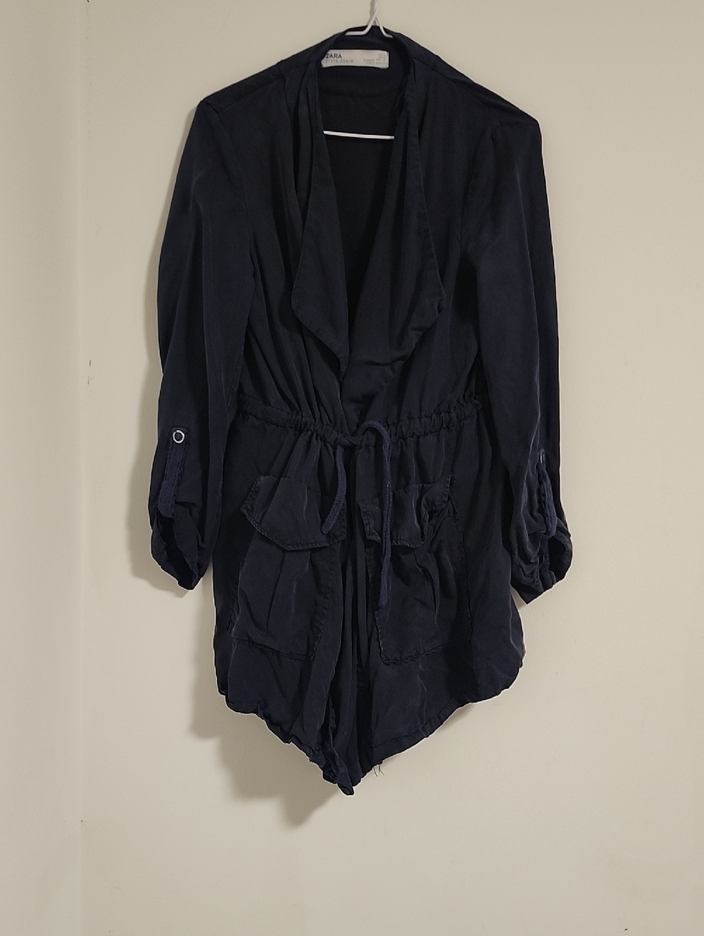Zara Navy Waterfall  Drawstring Utility Jacket